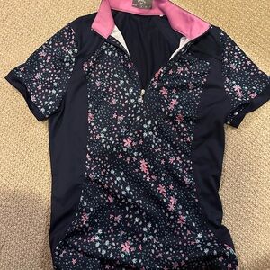 Callaway Navy and Pink Floral Short Sleeve Top